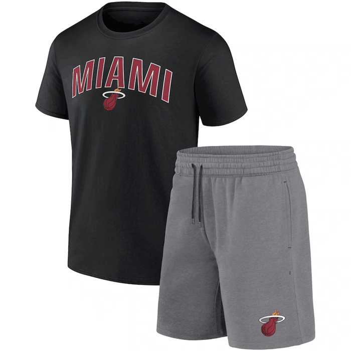 Men's Miami Heat Black/Heather Gray Arch T-Shirt & Shorts Combo Set Men's Miami Heat Black/Heather Gray Arch T-Shirt & Shorts Combo Set